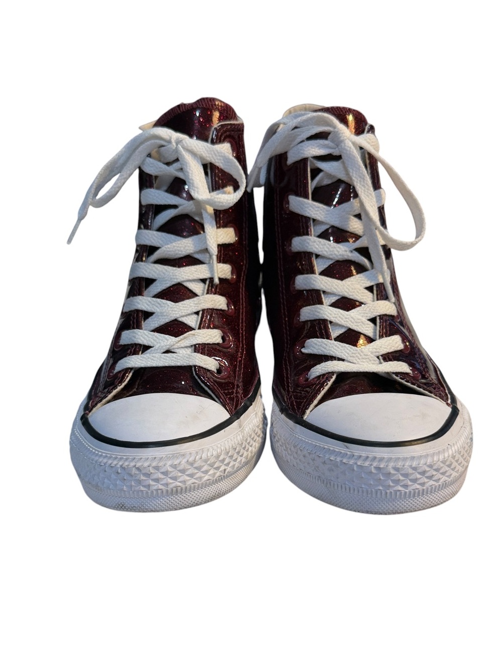 Converse Chuck Taylor All Star High Top 7.5 Burgundy Red Glitter Sparkle - Picture 2 of 10